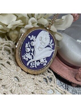 Purple White Mother birthday Lily of Valley Rose Gold Cameo Locket Wedding Irish